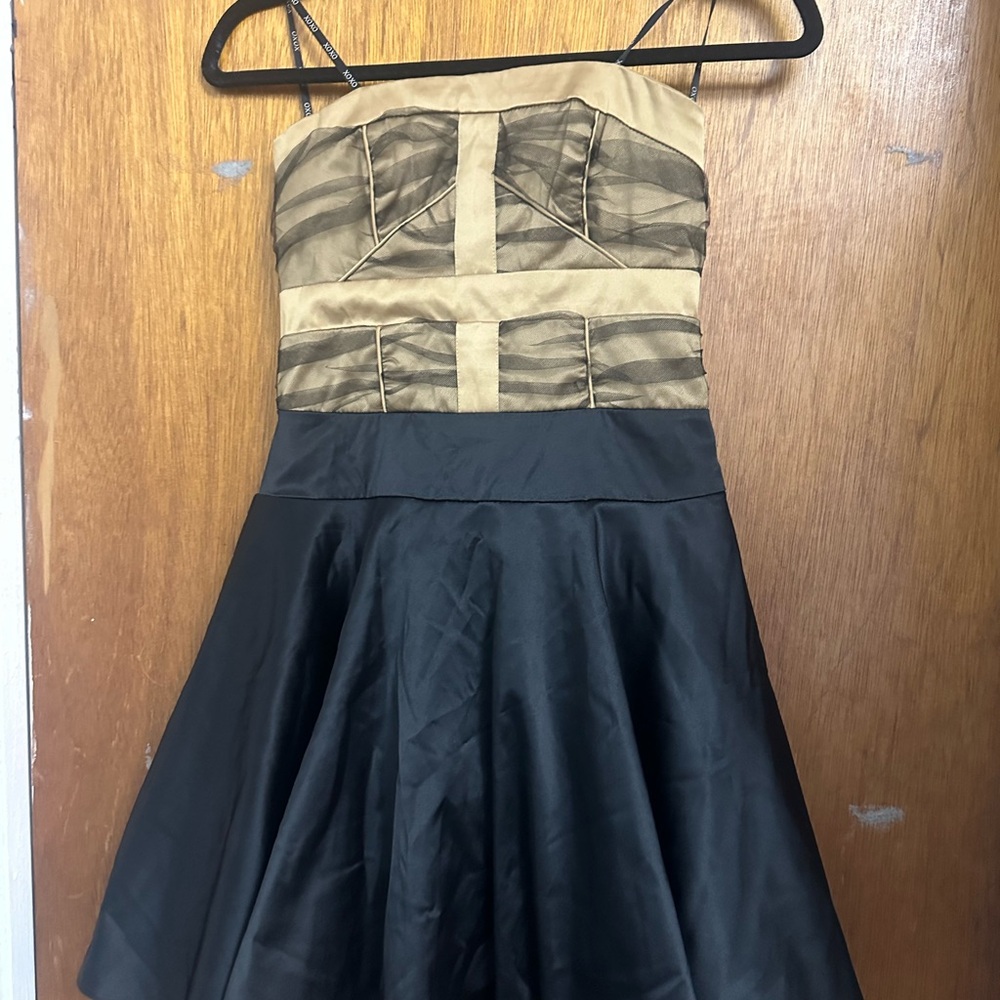 XOXO Strapless Black and Tan Dress Y2K homecoming dress
